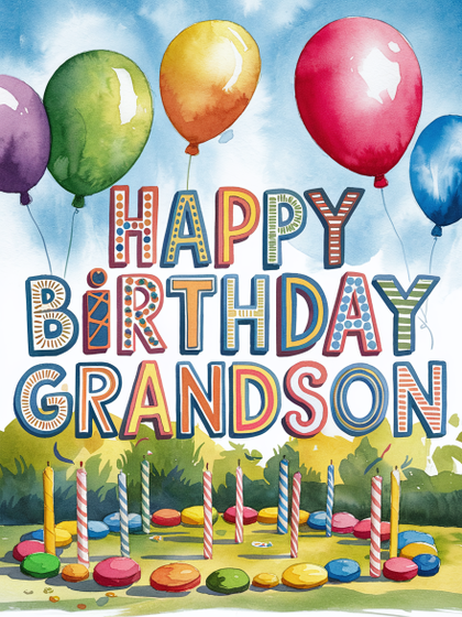 Happy Birthday Grandson Watercolor Card