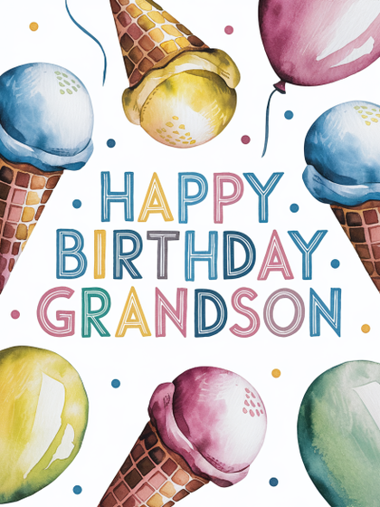 Happy Birthday Grandson Watercolor Card