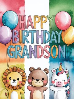 Watercolor Happy Birthday Grandson Card