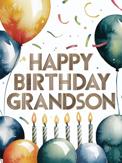 Happy Birthday Grandson Watercolor Illustration