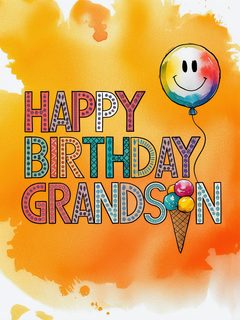 Watercolor Happy Birthday Grandson Card