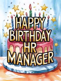 Happy Birthday HR Manager Cake Watercolor Illustration