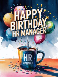 Happy Birthday HR Manager Watercolor Illustration