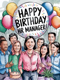Happy Birthday HR Manager – Watercolor Illustration
