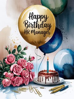 Watercolor Happy Birthday Card for HR Manager