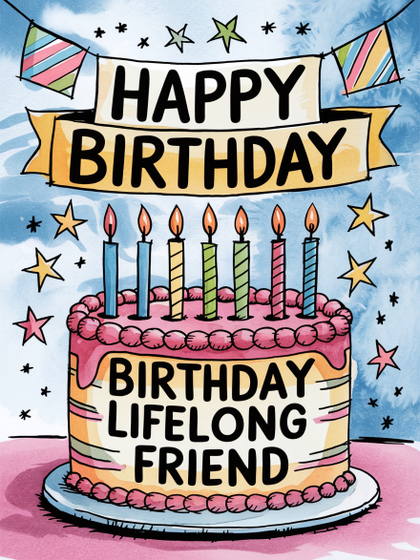 Watercolor Birthday Cake Illustration for Lifelong Friend