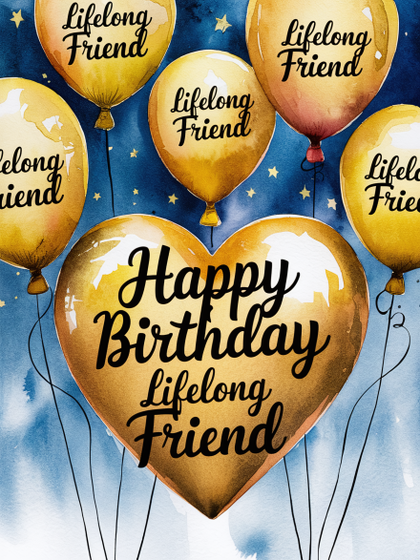 Watercolor Happy Birthday Heart Balloon for a Lifelong Friend