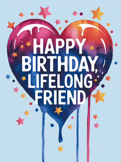 Happy Birthday Lifelong Friend Watercolor Heart Card