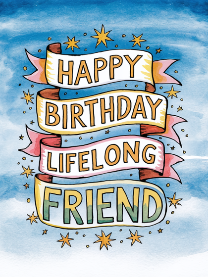 Happy Birthday Lifelong Friend Watercolor Card