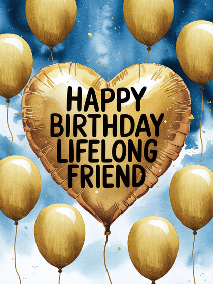 Watercolor Happy Birthday Greeting Card with Heart Balloons