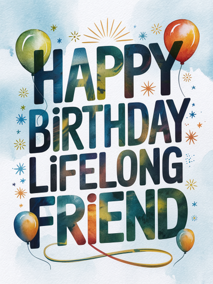 Watercolor Happy Birthday Lifelong Friend Greeting Card
