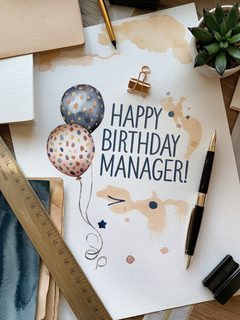 Happy Birthday Manager Watercolor Greeting Card