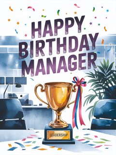 Happy Birthday Manager Trophy Watercolor Illustration