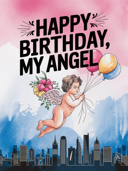 Free Download Happy Birthday Angel Watercolor Greeting Card