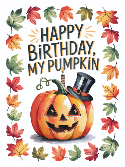 Happy Birthday Pumpkin Watercolor Illustration
