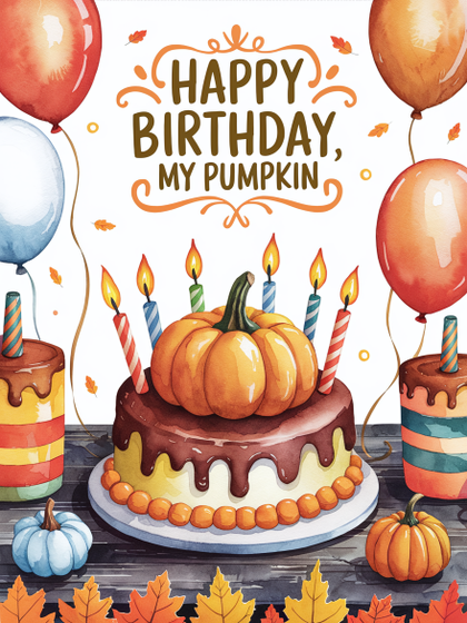 Happy Birthday My Pumpkin Watercolor Illustration