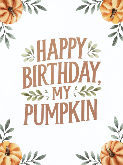 Watercolor Happy Birthday Card with Pumpkins and Leaves