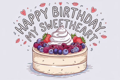 Happy Birthday My Sweetheart Cake Illustration