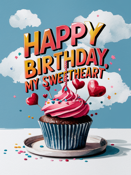 Watercolor Birthday Cupcake Illustration