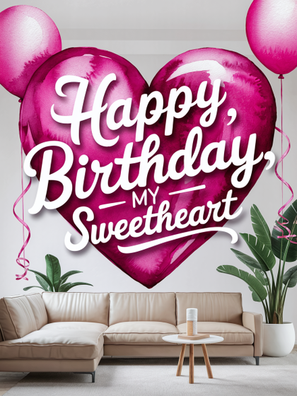 Happy Birthday Sweetheart Watercolor Wall Art