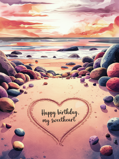 Watercolor Beach Sunset Birthday Card