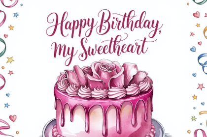 Happy Birthday My Sweetheart Watercolor Cake Illustration