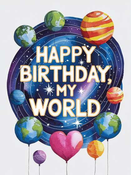 Watercolor Birthday Card with Galaxy and Planets