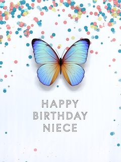 Happy Birthday Niece Card with Butterfly and Confetti