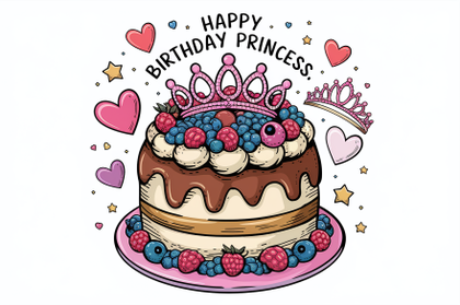 Free Download Hand Drawn Birthday Cake Illustration for Princess