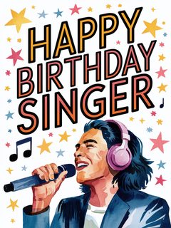 Happy Birthday to the Singer! Watercolor Illustration
