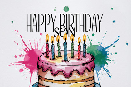 Watercolor Birthday Cake for Son