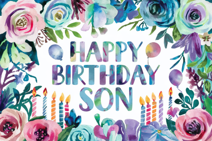 Watercolor Floral Happy Birthday Son Greeting Card