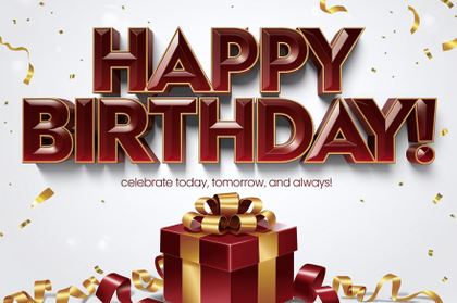 3D Happy Birthday Design with Gift and Confetti