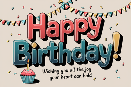 Happy Birthday Card Design with Cupcake and Bunting
