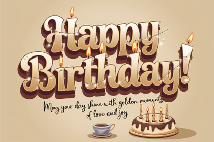 Happy Birthday Greeting Card with Cake and Coffee