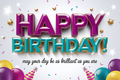 3D Happy Birthday Text With Confetti And Balloons