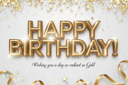 Golden Happy Birthday Card with Confetti