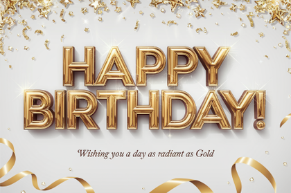 Happy Birthday Greeting with Shiny Gold Letters and Confetti
