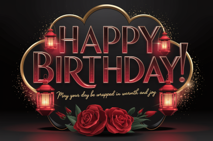Elegant Happy Birthday Greeting with Lanterns and Roses