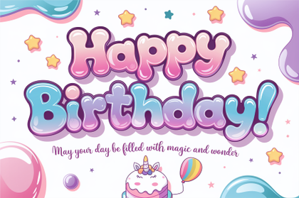 Happy Birthday Card With Unicorn Cake