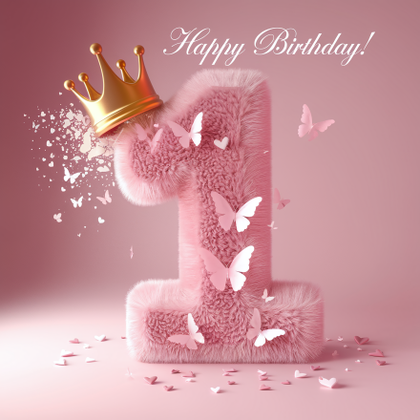 First Birthday Girl: Cute 3D Rendered Number One