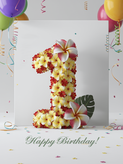 3D Render Of First Birthday Celebration With Gifts And Balloons