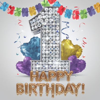 3D Render Of First Birthday Scene With Number One
