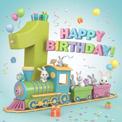 Free Download First Birthday Train – Cute 3D Render