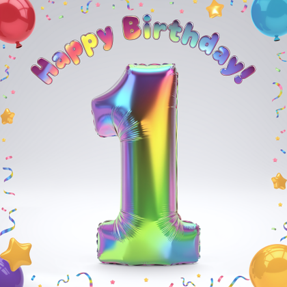 3D Render Of First Birthday With Balloons And Gifts