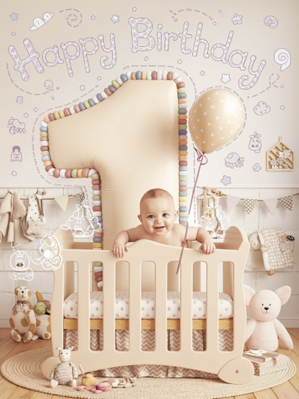 Happy First Birthday Hot Air Balloon Girl
