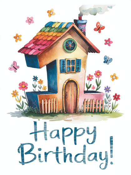 Happy First Birthday Watercolor Design