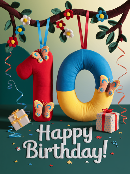 Happy Tenth Birthday: Festive Plush Number Ten Decoration