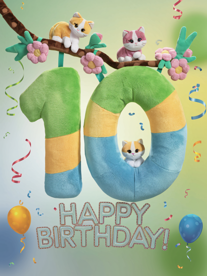 Tenth Birthday Plush Toy Number with Kittens