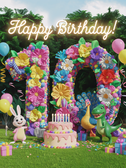 Happy 10th Birthday Floral Scene 3D Render